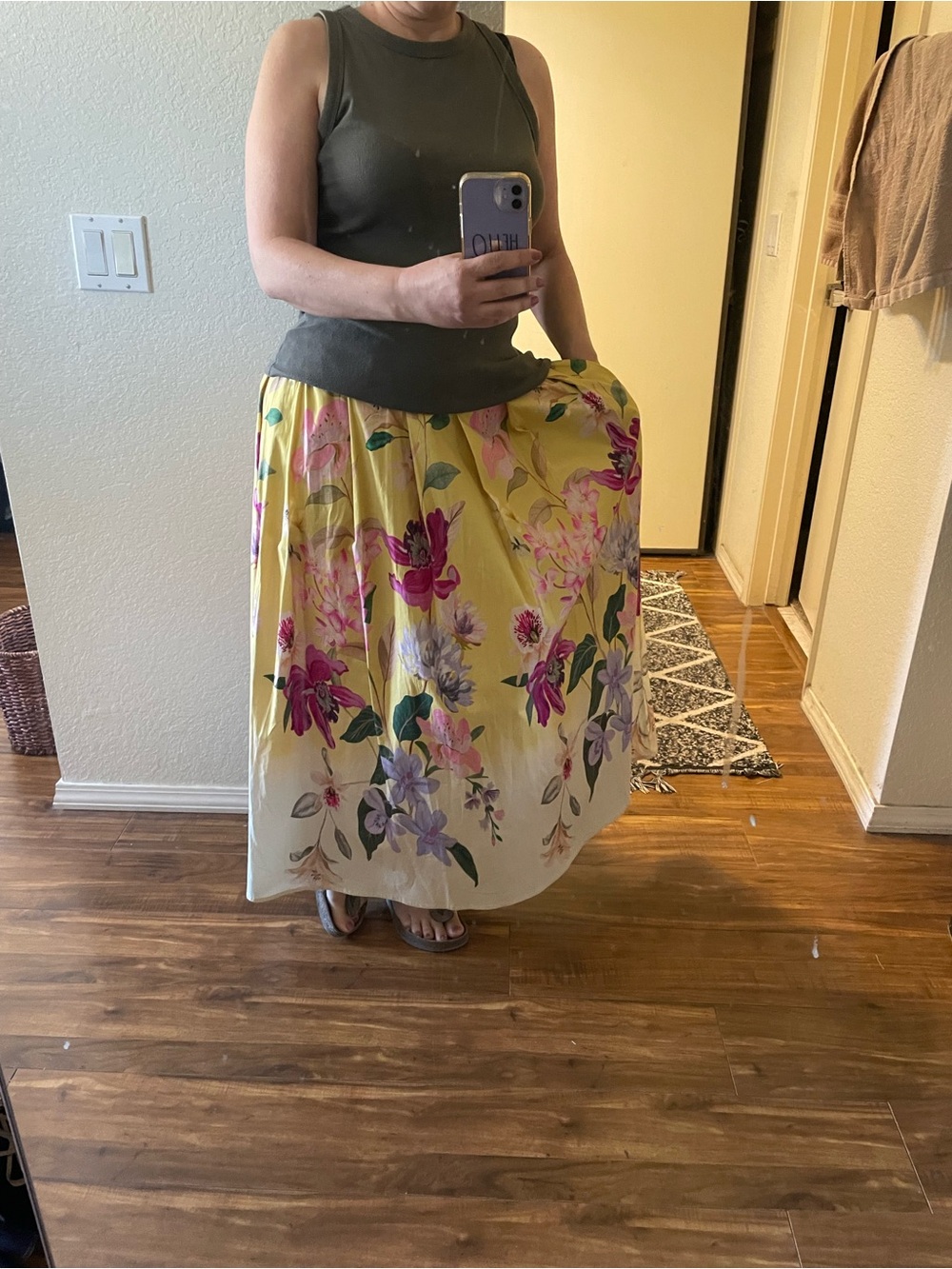 Philosophy Yellow Floral Maxi Skirt with Pink & Purple Blooms